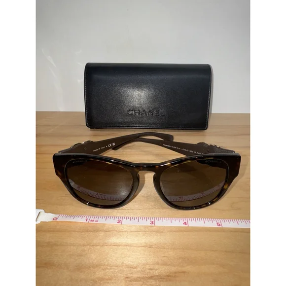 Chanel 5456QA Women's Sunglasses Butterfly CC Logo w Crystals Rare Brown Leather